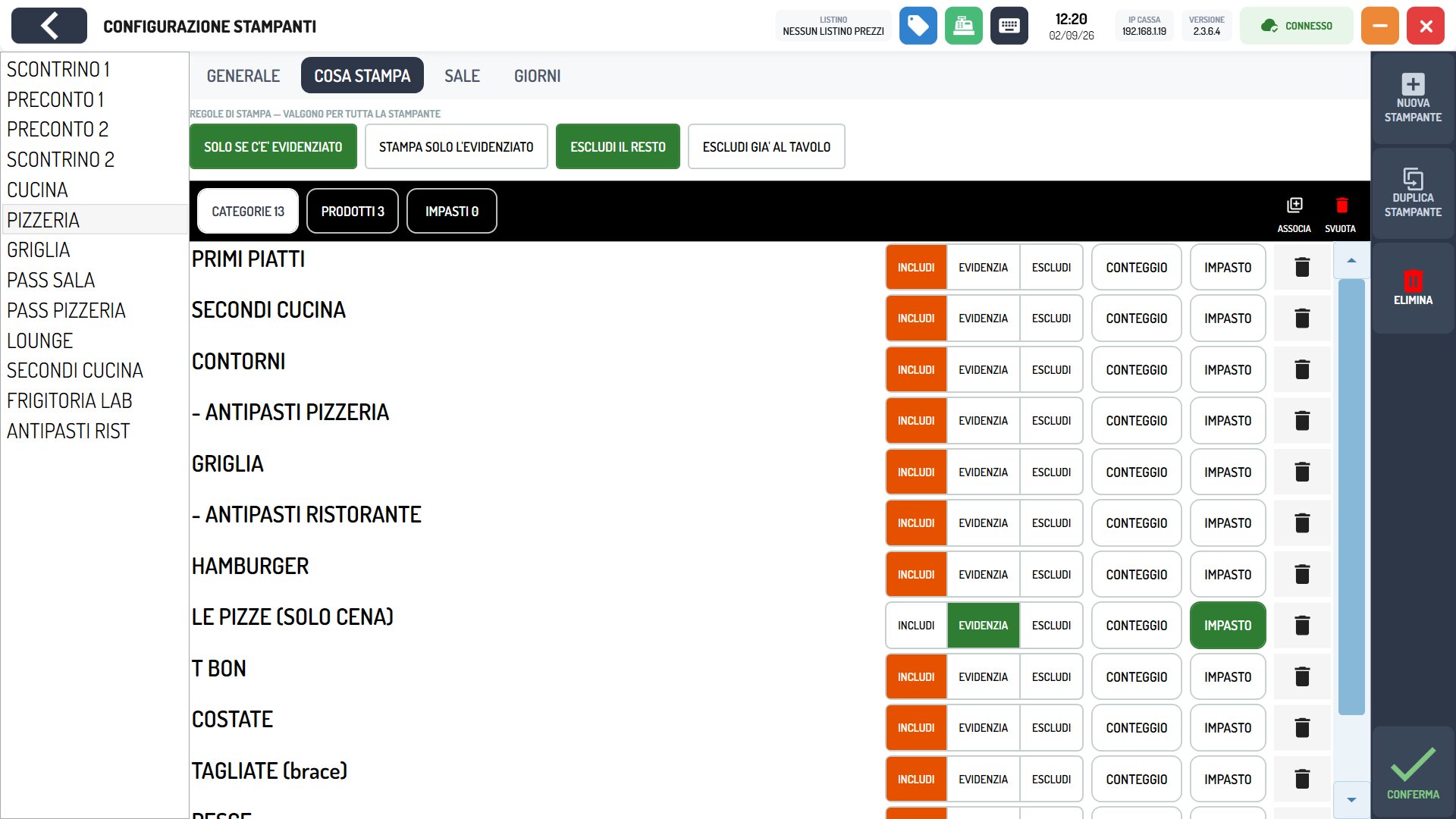 Configurazione stampanti di reparto cucina e bar